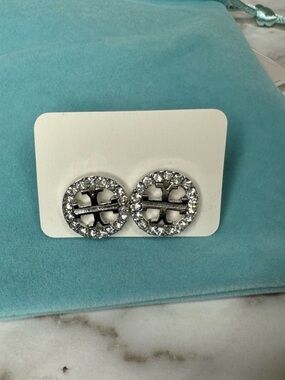 New! Tory Burch-Inspired Silver Reverse T QZ Earring Stud OS